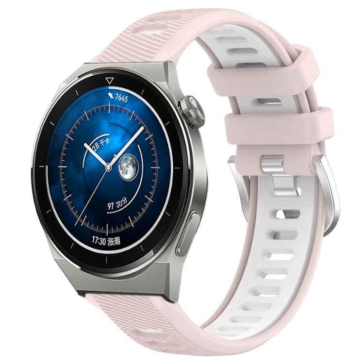 For Huawei Watch GT3 Pro 43mm 20mm Sports Two-Color Steel Buckle Silicone Watch Band(Pink+White) - Smart Wear by PMC TechLife | Online Shopping South Africa | PMC TechLife