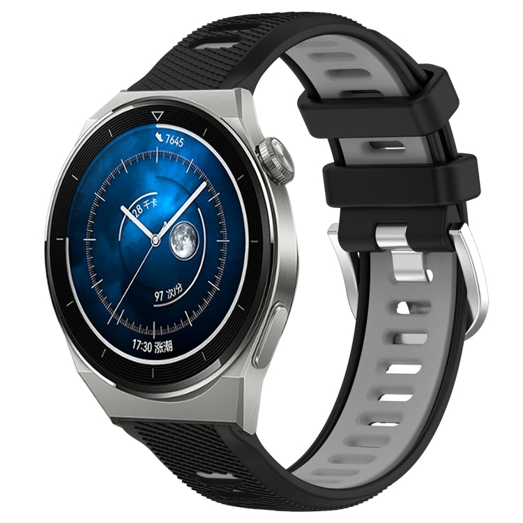 For Huawei Watch GT3 Pro 43mm 20mm Sports Two-Color Steel Buckle Silicone Watch Band(Black+Grey) - Smart Wear by PMC TechLife | Online Shopping South Africa | PMC TechLife