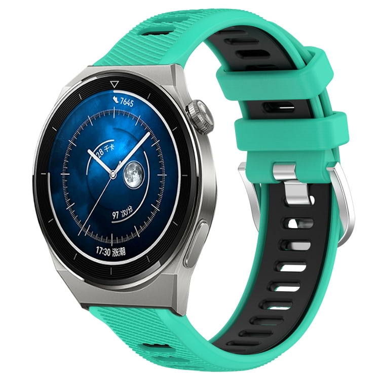 For Huawei Watch GT3 Pro 43mm 20mm Sports Two-Color Steel Buckle Silicone Watch Band(Lake Blue+Black) - Smart Wear by PMC TechLife | Online Shopping South Africa | PMC TechLife