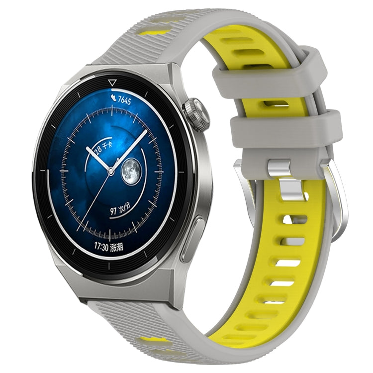 For Huawei Watch GT3 Pro 43mm 20mm Sports Two-Color Steel Buckle Silicone Watch Band(Grey+Yellow) - Smart Wear by PMC TechLife | Online Shopping South Africa | PMC TechLife