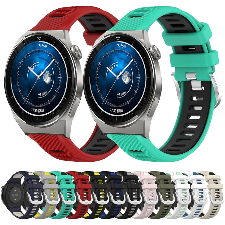 For Huawei Watch GT3 Pro 43mm 20mm Sports Two-Color Steel Buckle Silicone Watch Band(Black+Grey)
