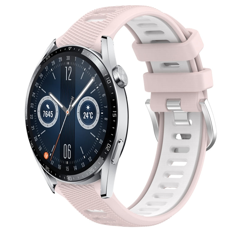 For Huawei Watch GT3 42mm 20mm Sports Two-Color Steel Buckle Silicone Watch Band(Pink+White) - Smart Wear by PMC TechLife | Online Shopping South Africa | PMC TechLife