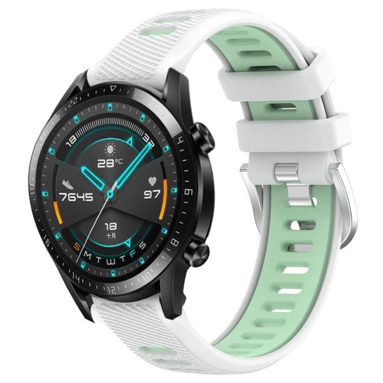 For Huawei Watch GT2 42mm 20mm Sports Two-Color Steel Buckle Silicone Watch Band(White+Teal) - Smart Wear by PMC TechLife | Online Shopping South Africa | PMC TechLife