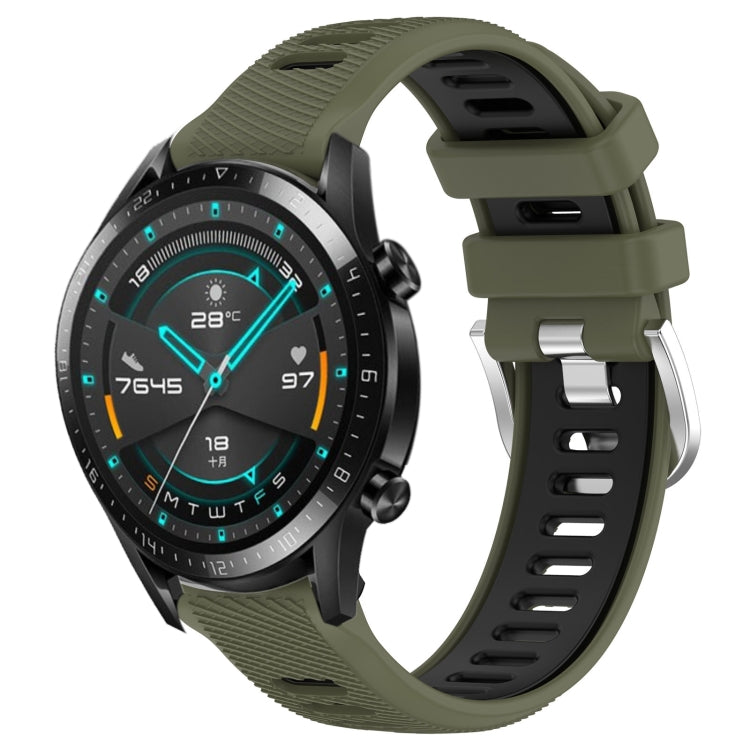 For Huawei Watch GT2 42mm 20mm Sports Two-Color Steel Buckle Silicone Watch Band(Army Green+Black) -  by PMC TechLife | Online Shopping South Africa | PMC TechLife