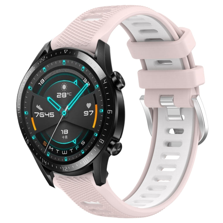 For Huawei Watch GT2 42mm 20mm Sports Two-Color Steel Buckle Silicone Watch Band(Pink+White) - Smart Wear by PMC TechLife | Online Shopping South Africa | PMC TechLife