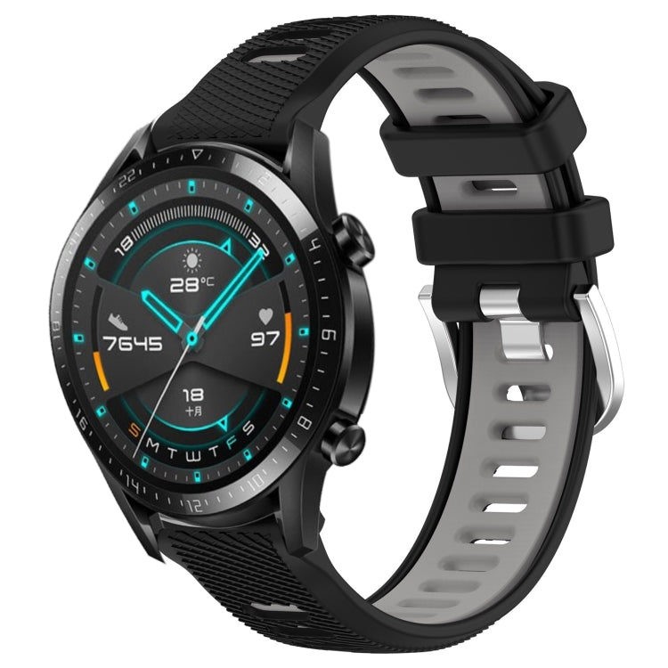 For Huawei Watch GT2 42mm 20mm Sports Two-Color Steel Buckle Silicone Watch Band(Black+Grey) - Smart Wear by PMC TechLife | Online Shopping South Africa | PMC TechLife