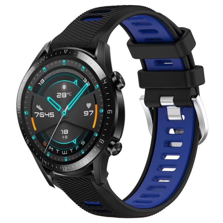 For Huawei Watch GT2 42mm 20mm Sports Two-Color Steel Buckle Silicone Watch Band(Black+Blue) - Smart Wear by PMC TechLife | Online Shopping South Africa | PMC TechLife