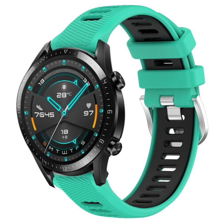 For Huawei Watch GT2 42mm 20mm Sports Two-Color Steel Buckle Silicone Watch Band(Lake Blue+Black) - Smart Wear by PMC TechLife | Online Shopping South Africa | PMC TechLife