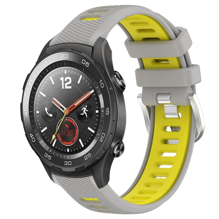For Huawei Watch 2 20mm Sports Two-Color Steel Buckle Silicone Watch Band(Grey+Yellow) - Smart Wear by PMC TechLife | Online Shopping South Africa | PMC TechLife