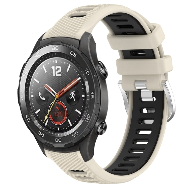 For Huawei Watch 2 20mm Sports Two-Color Steel Buckle Silicone Watch Band(Starlight+Black) - Smart Wear by PMC TechLife | Online Shopping South Africa | PMC TechLife