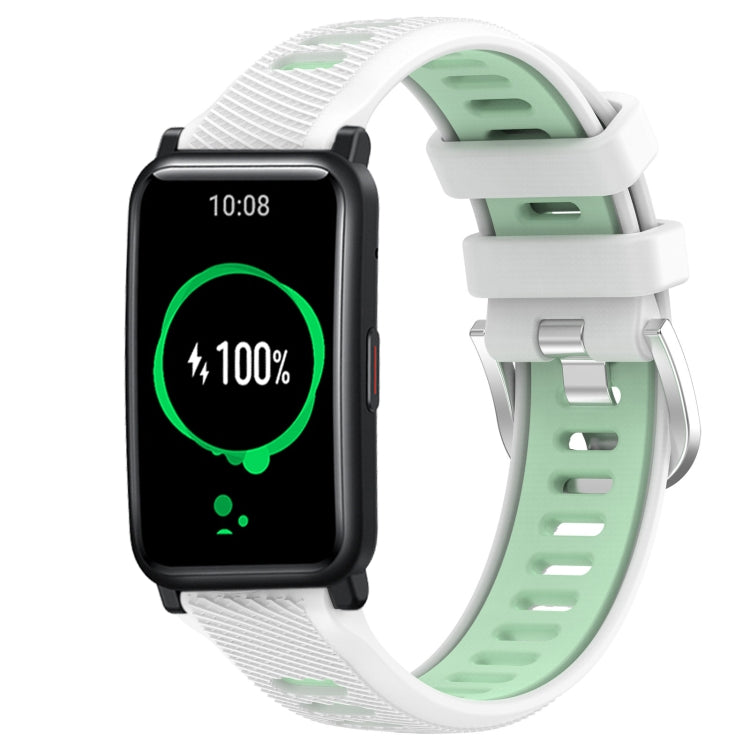For Honor Watch ES 20mm Sports Two-Color Steel Buckle Silicone Watch Band(White+Teal) - Smart Wear by PMC TechLife | Online Shopping South Africa | PMC TechLife
