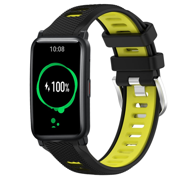For Honor Watch ES 20mm Sports Two-Color Steel Buckle Silicone Watch Band(Black+Lime Green) - Smart Wear by PMC TechLife | Online Shopping South Africa | PMC TechLife