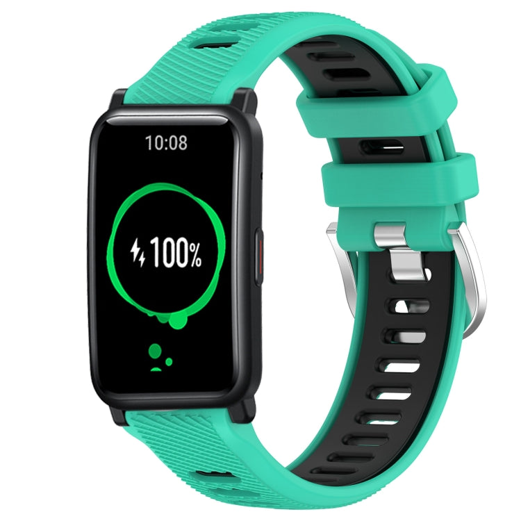 For Honor Watch ES 20mm Sports Two-Color Steel Buckle Silicone Watch Band(Lake Blue+Black) - Smart Wear by PMC TechLife | Online Shopping South Africa | PMC TechLife