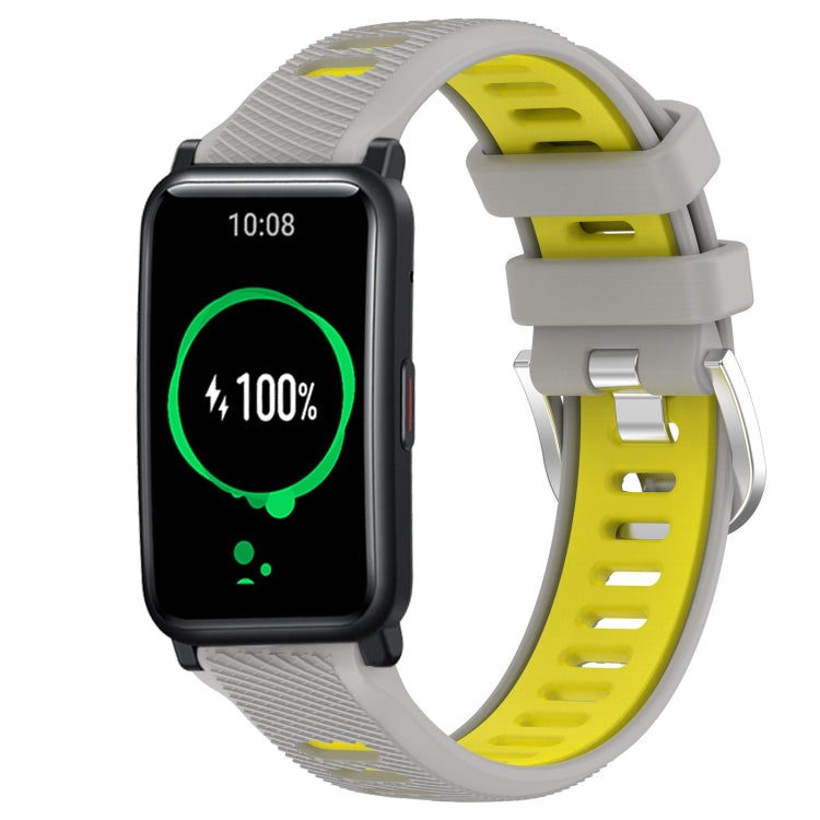 For Honor Watch ES 20mm Sports Two-Color Steel Buckle Silicone Watch Band(Grey+Yellow) - Smart Wear by PMC TechLife | Online Shopping South Africa | PMC TechLife