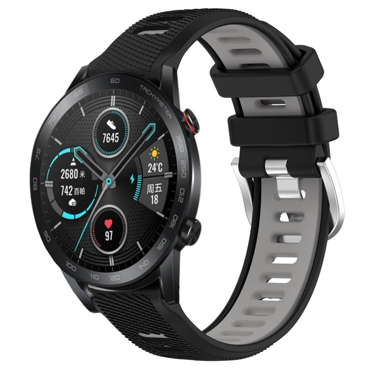 For Honor MagicWatch2 42mm 20mm Sports Two-Color Steel Buckle Silicone Watch Band(Black+Grey) - Smart Wear by PMC TechLife | Online Shopping South Africa | PMC TechLife
