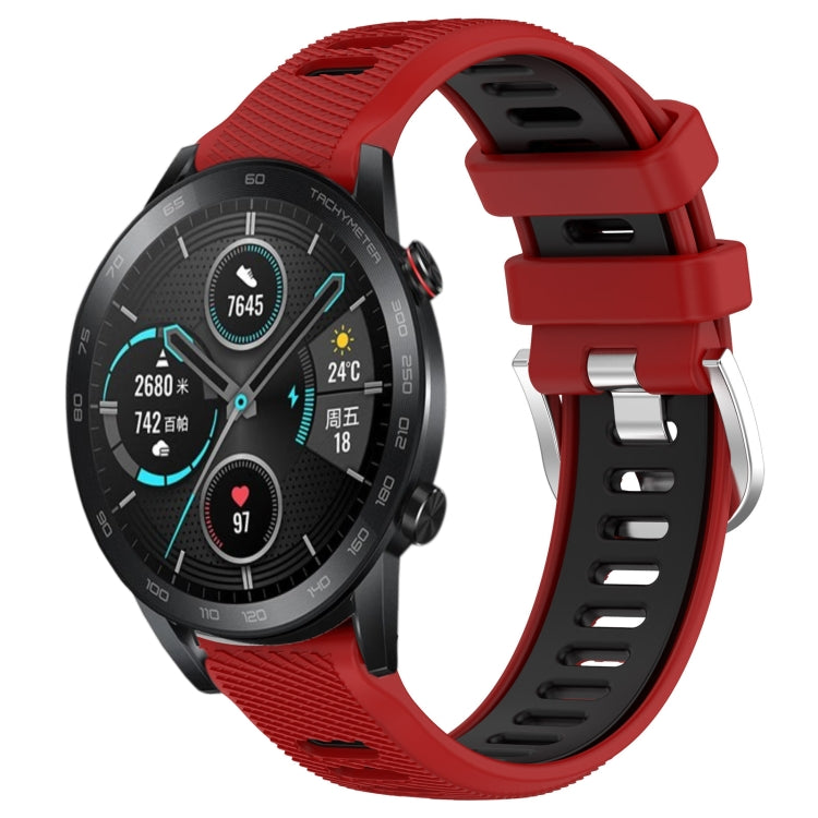 For Honor MagicWatch2 42mm 20mm Sports Two-Color Steel Buckle Silicone Watch Band(Red+Black) - Smart Wear by PMC TechLife | Online Shopping South Africa | PMC TechLife