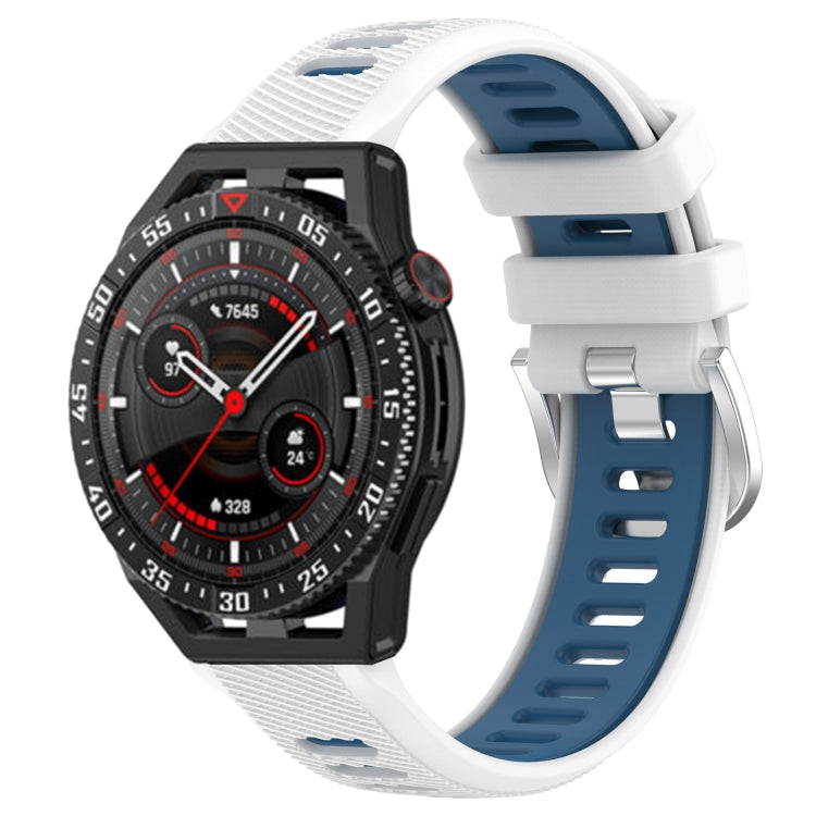 For Huawei Watch GT3 SE 22mm Sports Two-Color Steel Buckle Silicone Watch Band(White+Blue) - Smart Wear by PMC TechLife | Online Shopping South Africa | PMC TechLife