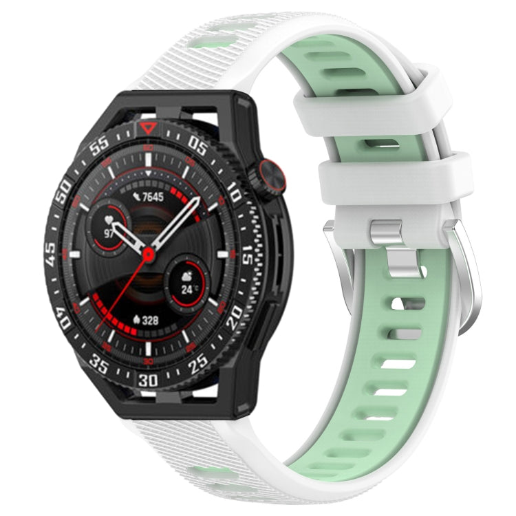 For Huawei Watch GT3 SE 22mm Sports Two-Color Steel Buckle Silicone Watch Band(White+Teal) - Smart Wear by PMC TechLife | Online Shopping South Africa | PMC TechLife