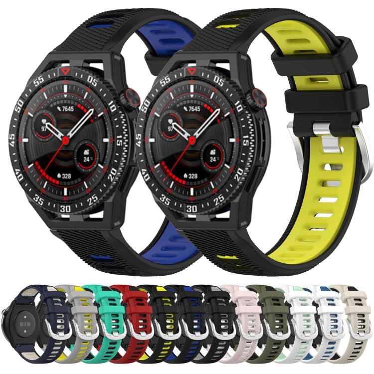 For Honor Watch GS Pro 22mm Sports Two-Color Steel Buckle Silicone Watch Band(Grey+Yellow)