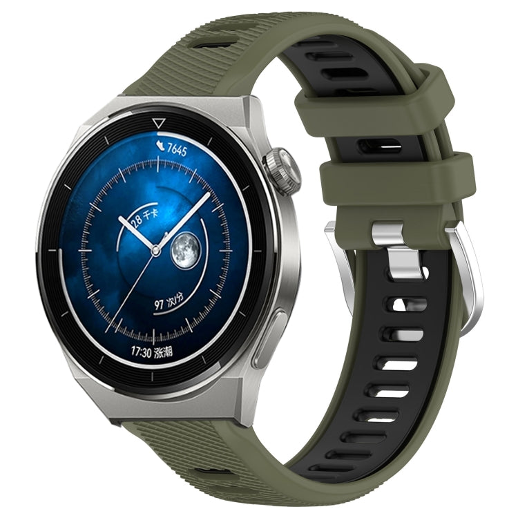 For Huawei Watch GT3 Pro 46mm 22mm Sports Two-Color Steel Buckle Silicone Watch Band(Army Green+Black) - Smart Wear by PMC TechLife | Online Shopping South Africa | PMC TechLife