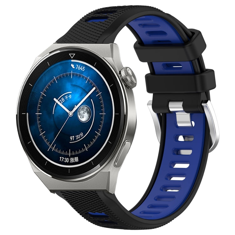 For Huawei Watch GT3 Pro 46mm 22mm Sports Two-Color Steel Buckle Silicone Watch Band(Black+Blue) - Smart Wear by PMC TechLife | Online Shopping South Africa | PMC TechLife
