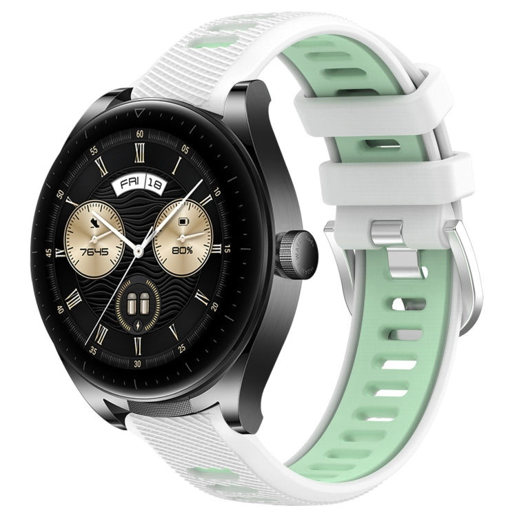 For Huawei Watch Buds 22mm Sports Two-Color Steel Buckle Silicone Watch Band(White+Teal) - Smart Wear by PMC TechLife | Online Shopping South Africa | PMC TechLife