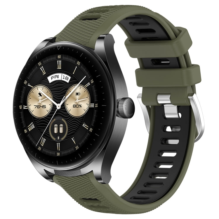For Huawei Watch Buds 22mm Sports Two-Color Steel Buckle Silicone Watch Band(Army Green+Black) - Smart Wear by PMC TechLife | Online Shopping South Africa | PMC TechLife