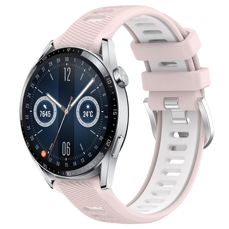 For Huawei Watch GT3 46mm 22mm Sports Two-Color Steel Buckle Silicone Watch Band(Pink+White) - Smart Wear by PMC TechLife | Online Shopping South Africa | PMC TechLife