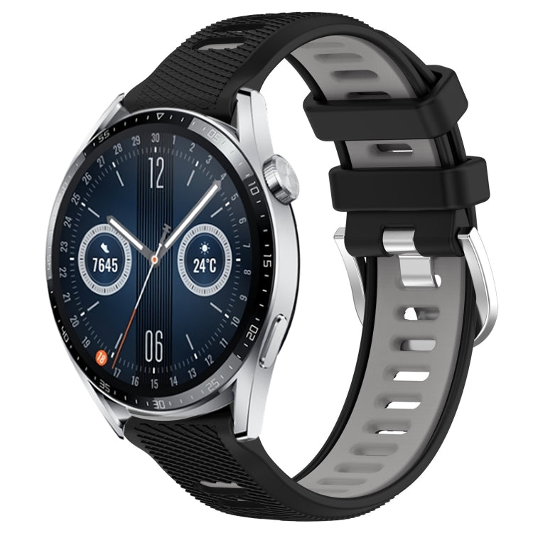 For Huawei Watch GT3 46mm 22mm Sports Two-Color Steel Buckle Silicone Watch Band(Black+Grey) - Smart Wear by PMC TechLife | Online Shopping South Africa | PMC TechLife