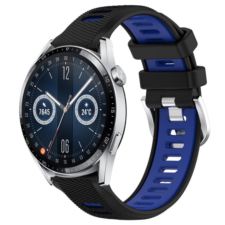For Huawei Watch GT3 46mm 22mm Sports Two-Color Steel Buckle Silicone Watch Band(Black+Blue) - Smart Wear by PMC TechLife | Online Shopping South Africa | PMC TechLife