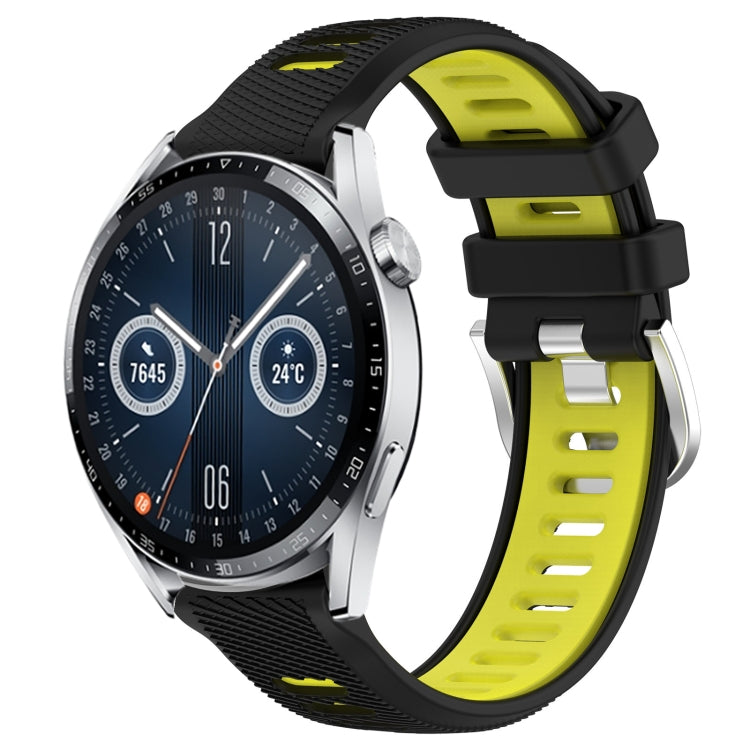 For Huawei Watch GT3 46mm 22mm Sports Two-Color Steel Buckle Silicone Watch Band(Black+Lime Green) - Smart Wear by PMC TechLife | Online Shopping South Africa | PMC TechLife