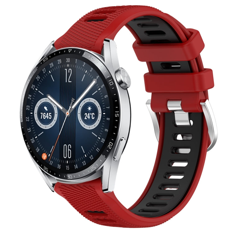 For Huawei Watch GT3 46mm 22mm Sports Two-Color Steel Buckle Silicone Watch Band(Red+Black) - Smart Wear by PMC TechLife | Online Shopping South Africa | PMC TechLife