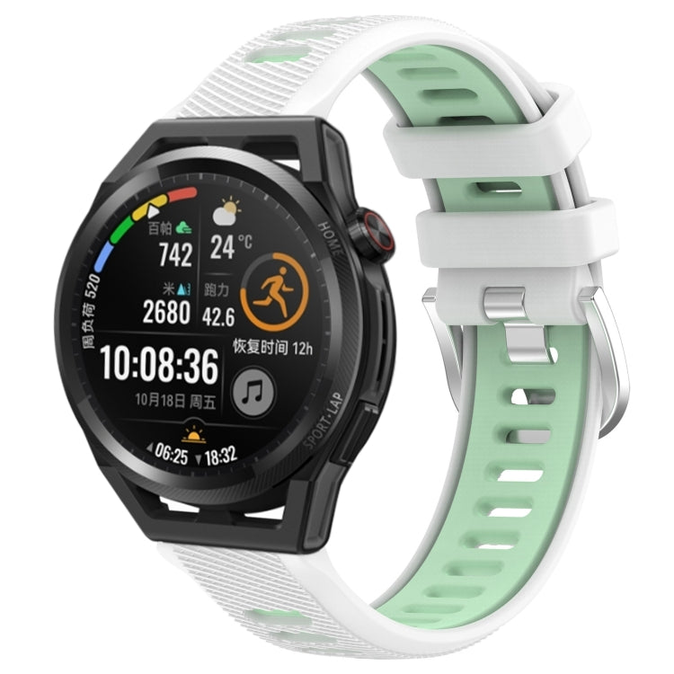 For Huawei Watch GT Runner 22mm Sports Two-Color Steel Buckle Silicone Watch Band(White+Teal) - Smart Wear by PMC TechLife | Online Shopping South Africa | PMC TechLife