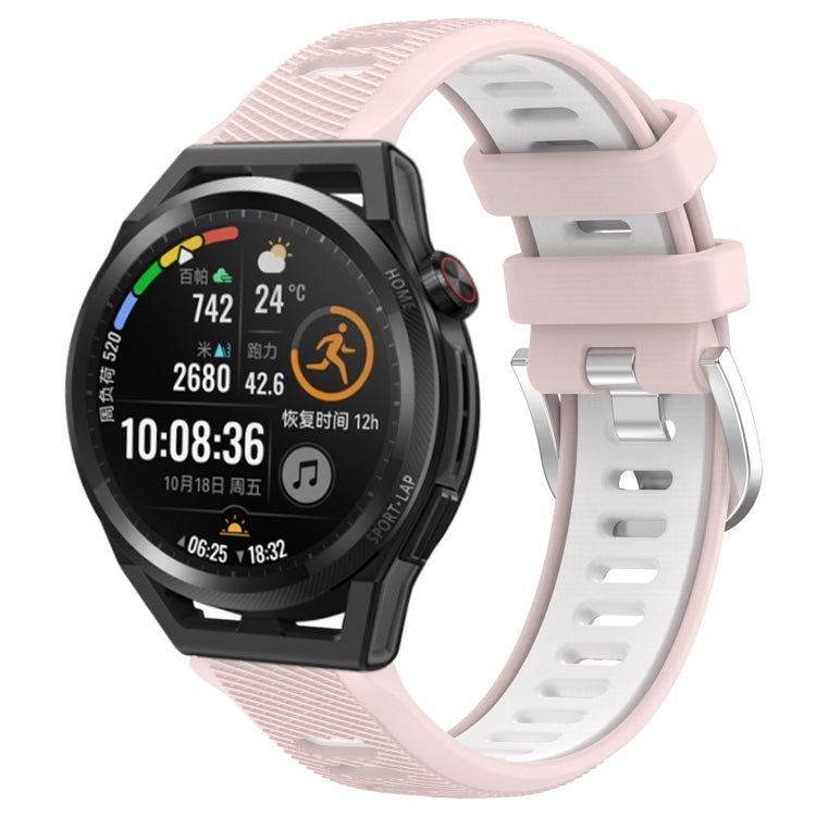 For Huawei Watch GT Runner 22mm Sports Two-Color Steel Buckle Silicone Watch Band(Pink+White) - Smart Wear by PMC TechLife | Online Shopping South Africa | PMC TechLife