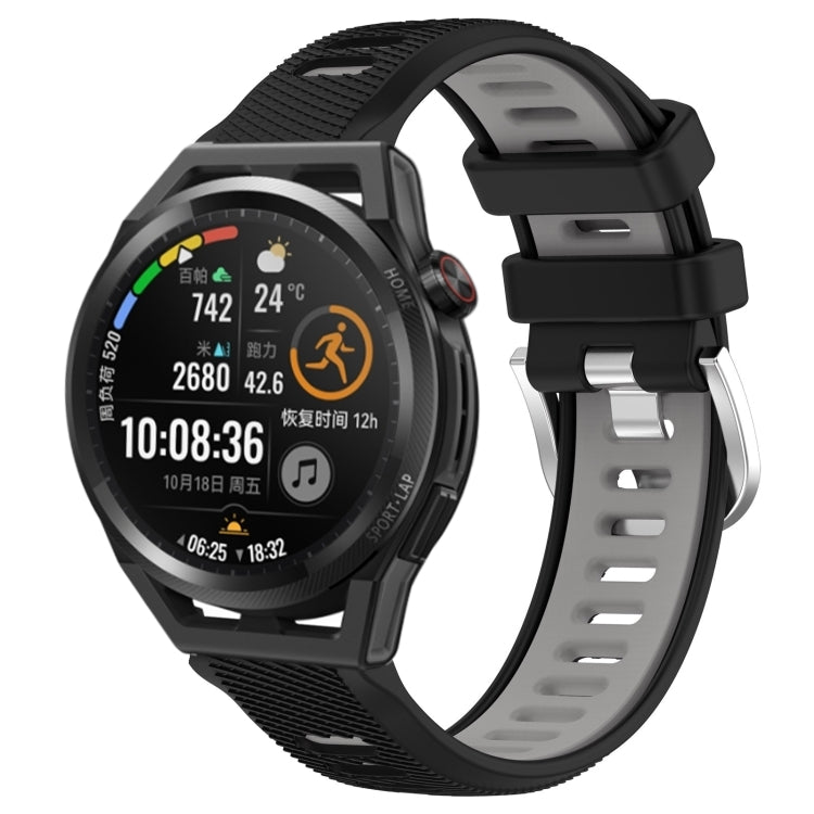 For Huawei Watch GT Runner 22mm Sports Two-Color Steel Buckle Silicone Watch Band(Black+Grey) - Smart Wear by PMC TechLife | Online Shopping South Africa | PMC TechLife