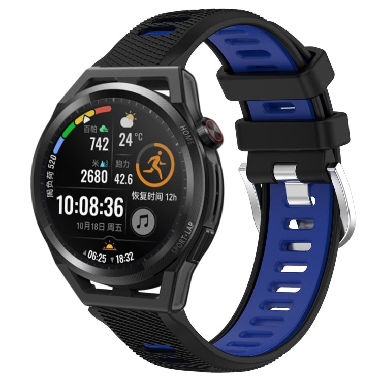 For Huawei Watch GT Runner 22mm Sports Two-Color Steel Buckle Silicone Watch Band(Black+Blue) - Smart Wear by PMC TechLife | Online Shopping South Africa | PMC TechLife