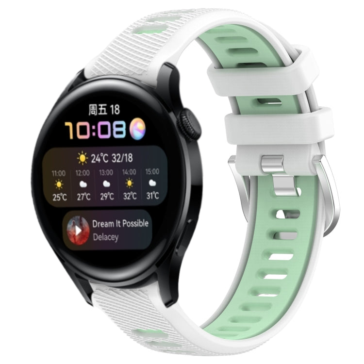 For Huawei Watch 3 22mm Sports Two-Color Steel Buckle Silicone Watch Band(White+Teal) - Smart Wear by PMC TechLife | Online Shopping South Africa | PMC TechLife