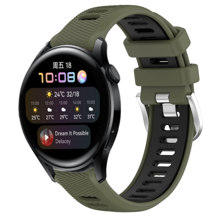 For Huawei Watch 3 22mm Sports Two-Color Steel Buckle Silicone Watch Band(Army Green+Black) - Smart Wear by PMC TechLife | Online Shopping South Africa | PMC TechLife