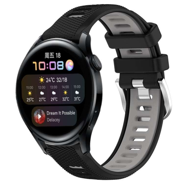 For Huawei Watch 3 22mm Sports Two-Color Steel Buckle Silicone Watch Band(Black+Grey) - Smart Wear by PMC TechLife | Online Shopping South Africa | PMC TechLife