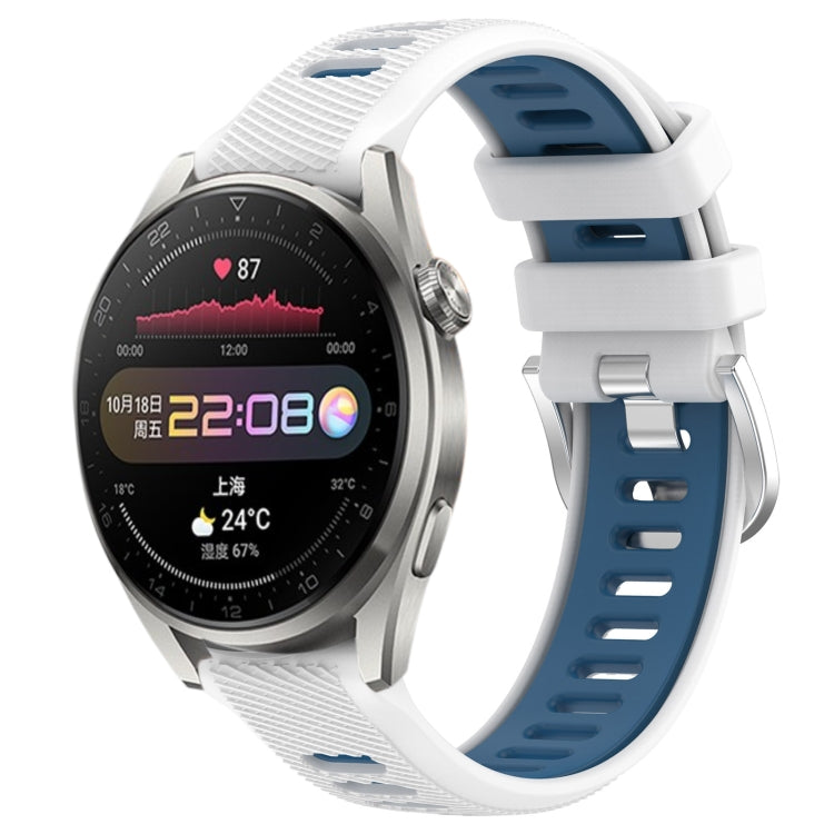 For Huawei Watch 3 Pro 22mm Sports Two-Color Steel Buckle Silicone Watch Band(White+Blue) - Smart Wear by PMC TechLife | Online Shopping South Africa | PMC TechLife