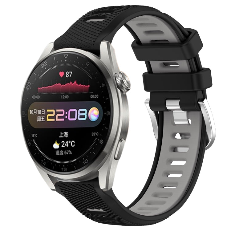 For Huawei Watch 3 Pro 22mm Sports Two-Color Steel Buckle Silicone Watch Band(Black+Grey) - Smart Wear by PMC TechLife | Online Shopping South Africa | PMC TechLife