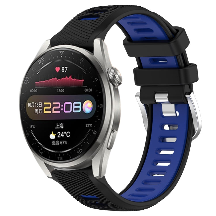 For Huawei Watch 3 Pro 22mm Sports Two-Color Steel Buckle Silicone Watch Band(Black+Blue) - Smart Wear by PMC TechLife | Online Shopping South Africa | PMC TechLife