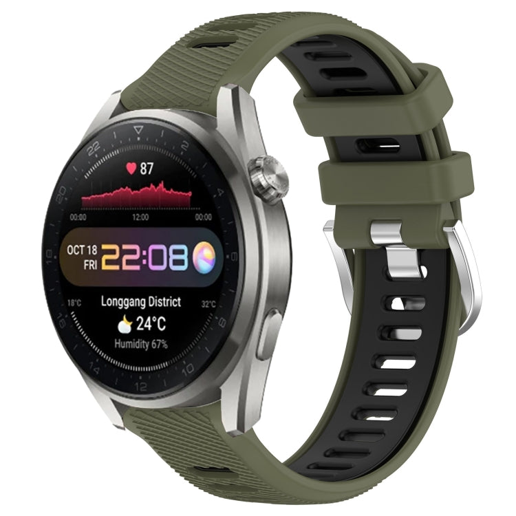 For Huawei Watch 3 Pro New 22mm Sports Two-Color Steel Buckle Silicone Watch Band(Army Green+Black) - Smart Wear by PMC TechLife | Online Shopping South Africa | PMC TechLife