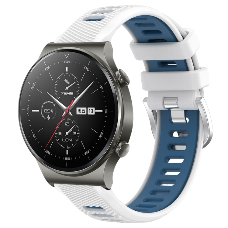 For Huawei GT2 Pro 22mm Sports Two-Color Steel Buckle Silicone Watch Band(White+Blue) - Smart Wear by PMC TechLife | Online Shopping South Africa | PMC TechLife