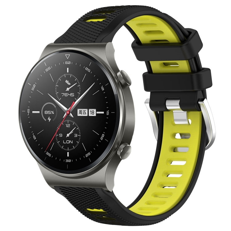 For Huawei GT2 Pro 22mm Sports Two-Color Steel Buckle Silicone Watch Band(Black+Lime Green) - Smart Wear by PMC TechLife | Online Shopping South Africa | PMC TechLife