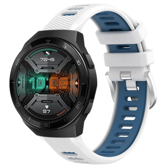 For Huawei Watch GT 2E 22mm Sports Two-Color Steel Buckle Silicone Watch Band(White+Blue)