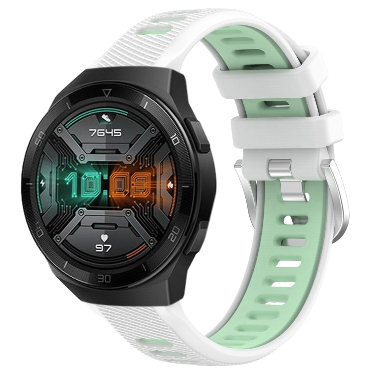 For Huawei Watch GT 2E 22mm Sports Two-Color Steel Buckle Silicone Watch Band(White+Teal) - Smart Wear by PMC TechLife | Online Shopping South Africa | PMC TechLife