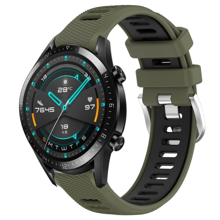 For Huawei GT2 46mm 22mm Sports Two-Color Steel Buckle Silicone Watch Band(Army Green+Black) - Smart Wear by PMC TechLife | Online Shopping South Africa | PMC TechLife