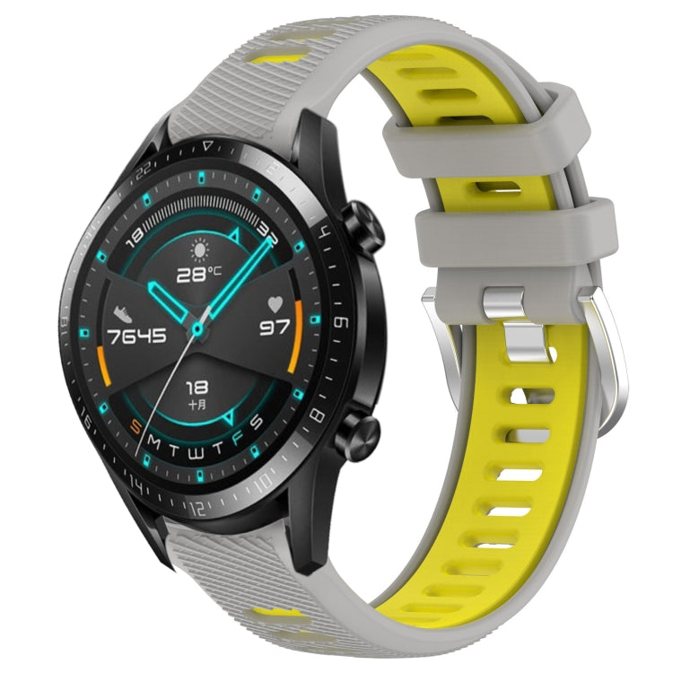 For Huawei GT2 46mm 22mm Sports Two-Color Steel Buckle Silicone Watch Band(Grey+Yellow) - Smart Wear by PMC TechLife | Online Shopping South Africa | PMC TechLife