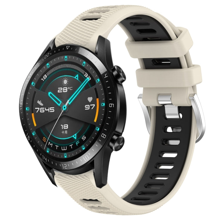 For Huawei GT2 46mm 22mm Sports Two-Color Steel Buckle Silicone Watch Band(Starlight+Black) - Smart Wear by PMC TechLife | Online Shopping South Africa | PMC TechLife